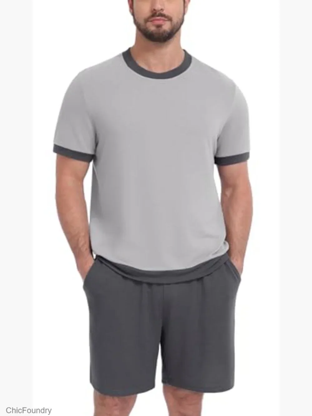 Men's Short Sleeve Pajama Set 2 Piece Loungewear with Pockets